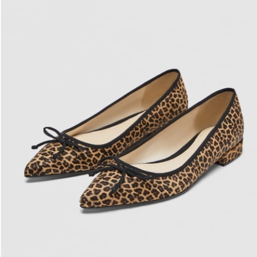 Zara leopard printed leather ballet flats